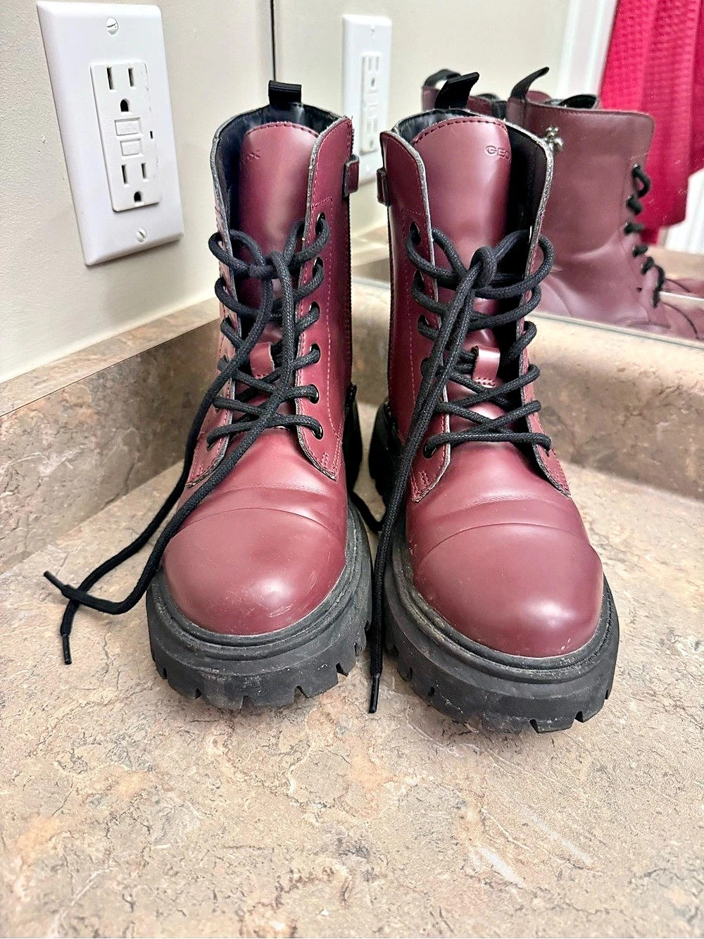 Geox Bleyze Leather Combat Boots Purple US 1